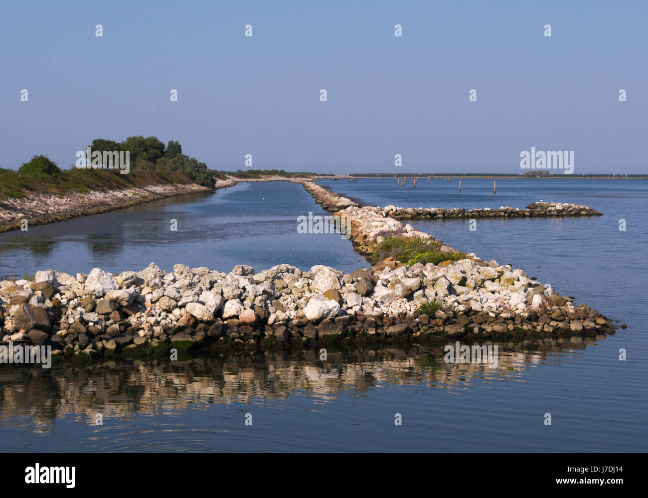breakwater stones, Scanarello, Po Delta regional park, Veneto region, Italy Stock Photo
