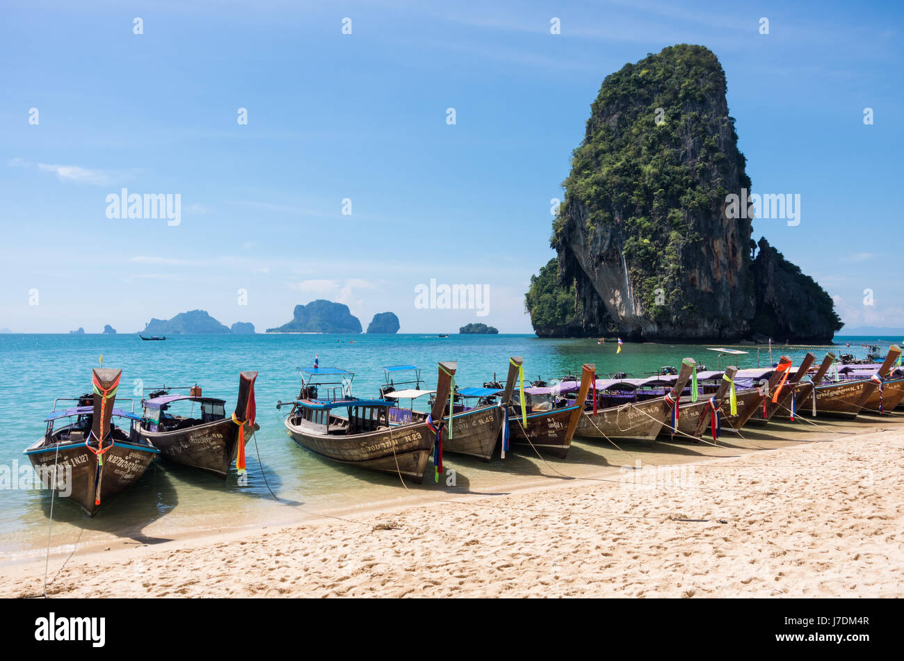 Phra Nang Beach with long-tail boats, Railay, Krabi, Thailand Stock Photo
