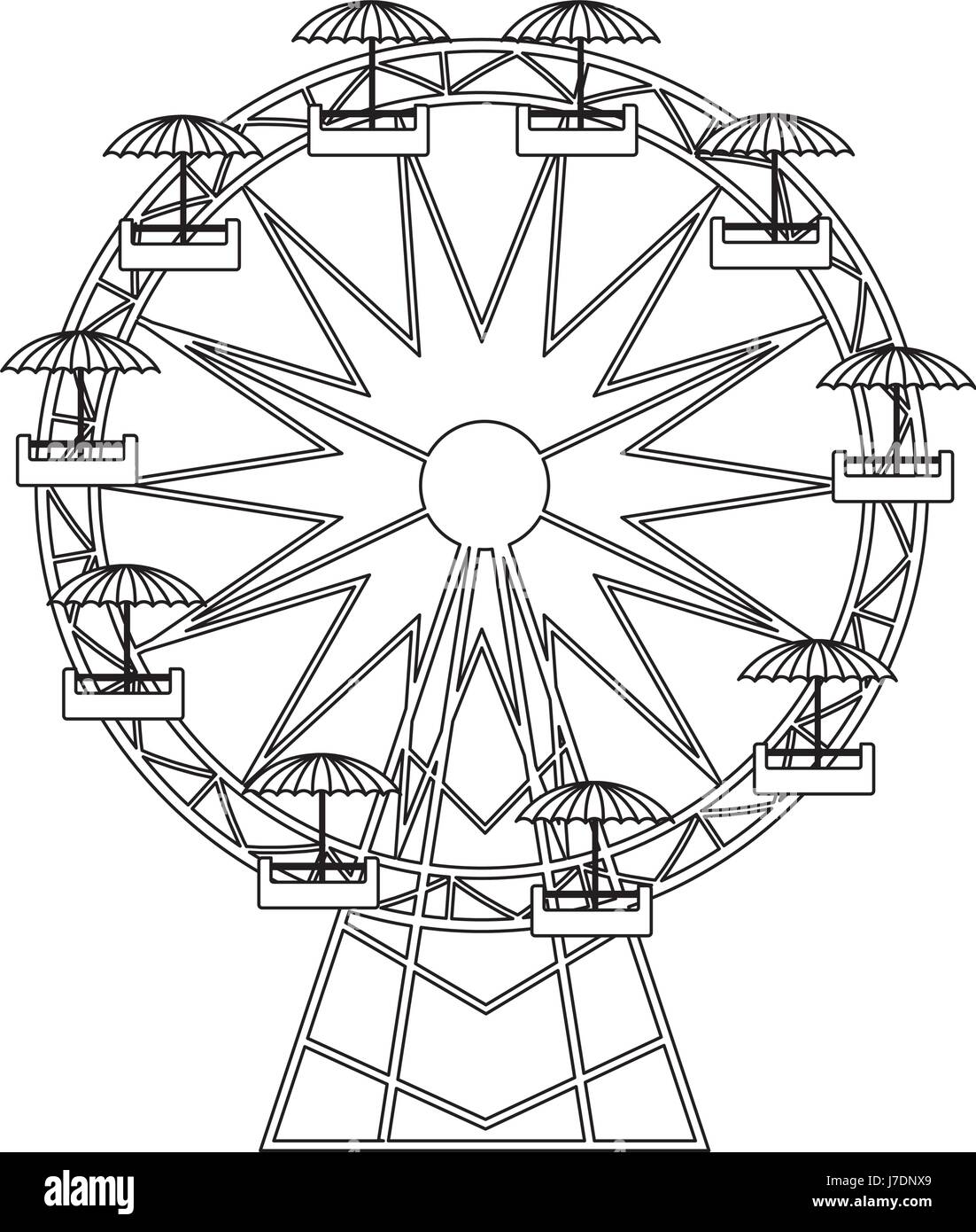 funfair with ferris wheel. amusement and carnival, carousel in park ...