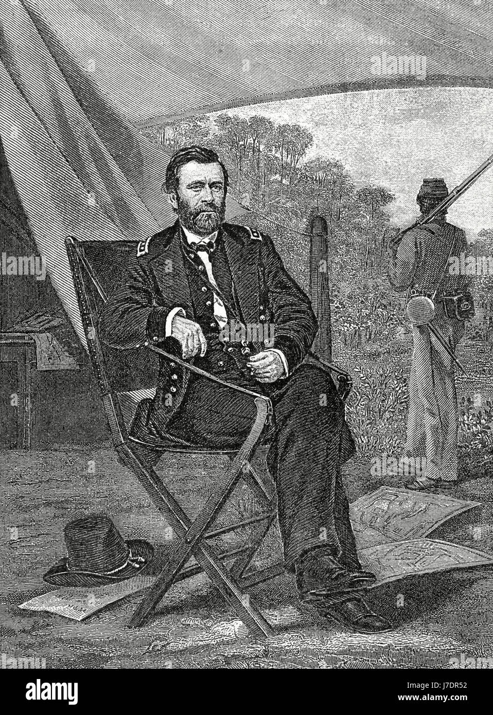 Ulysses S. Grant (1822-1885). Military and North American politician. 18th President of the United States (1869-1877). Portrait. Engraving. 'Historia Universal', 1885. Stock Photo
