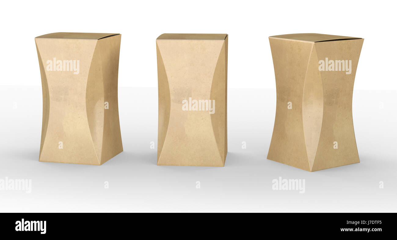 New design of brown paper box package with curve, clipping path included. template for your design or artwork Stock Photo