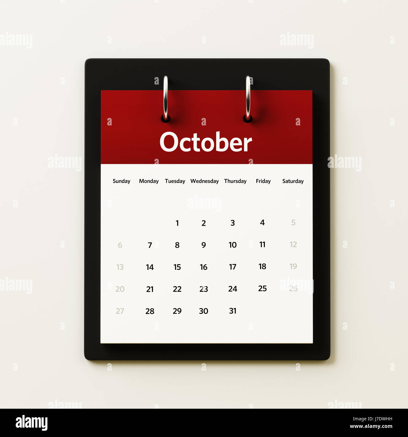 October Calendar isolated on white background Stock Photo - Alamy