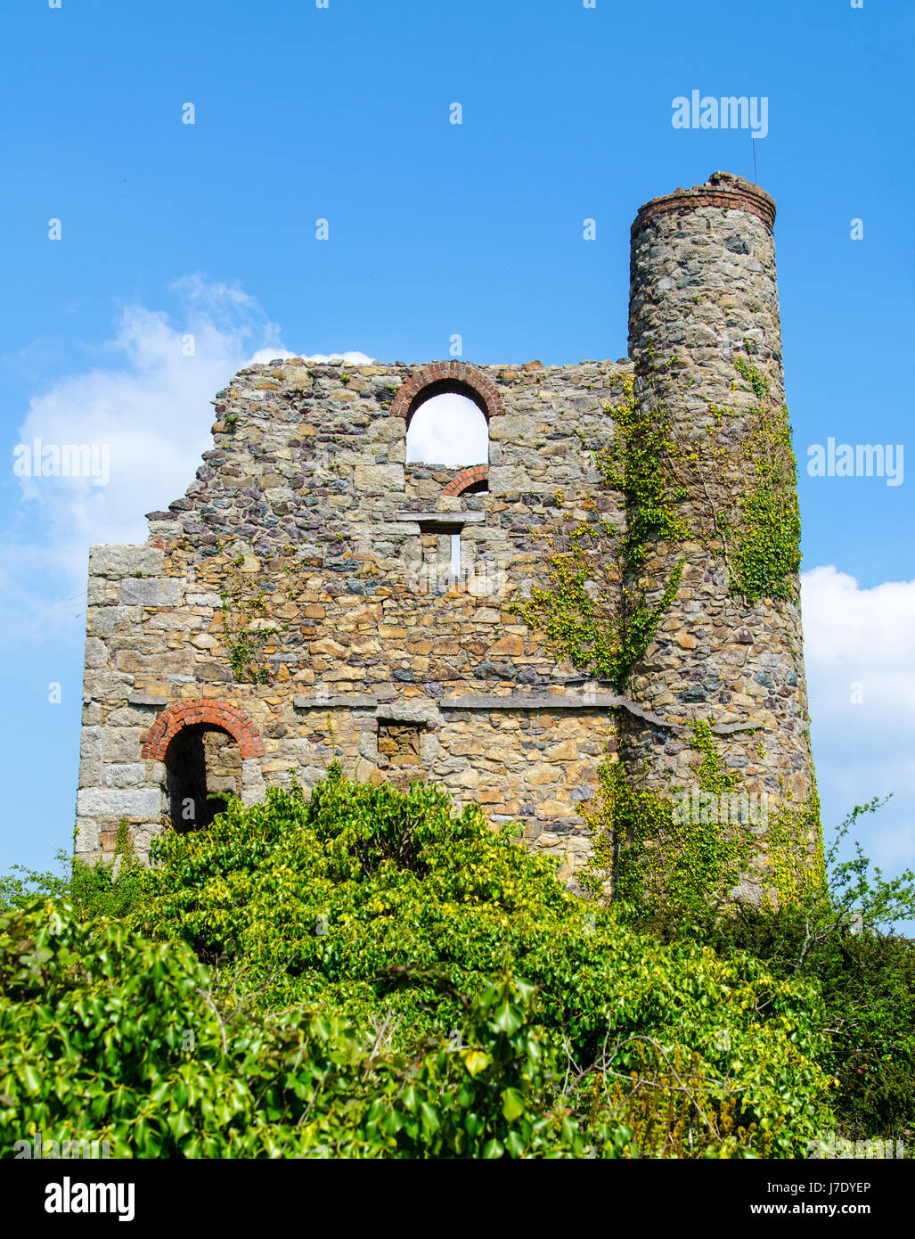 South Tincroft Mine Man Engine House near Pool, Cornwall, UK, housed a 26 inch cylinder rotative beam engine used for raising ore and men Stock Photo