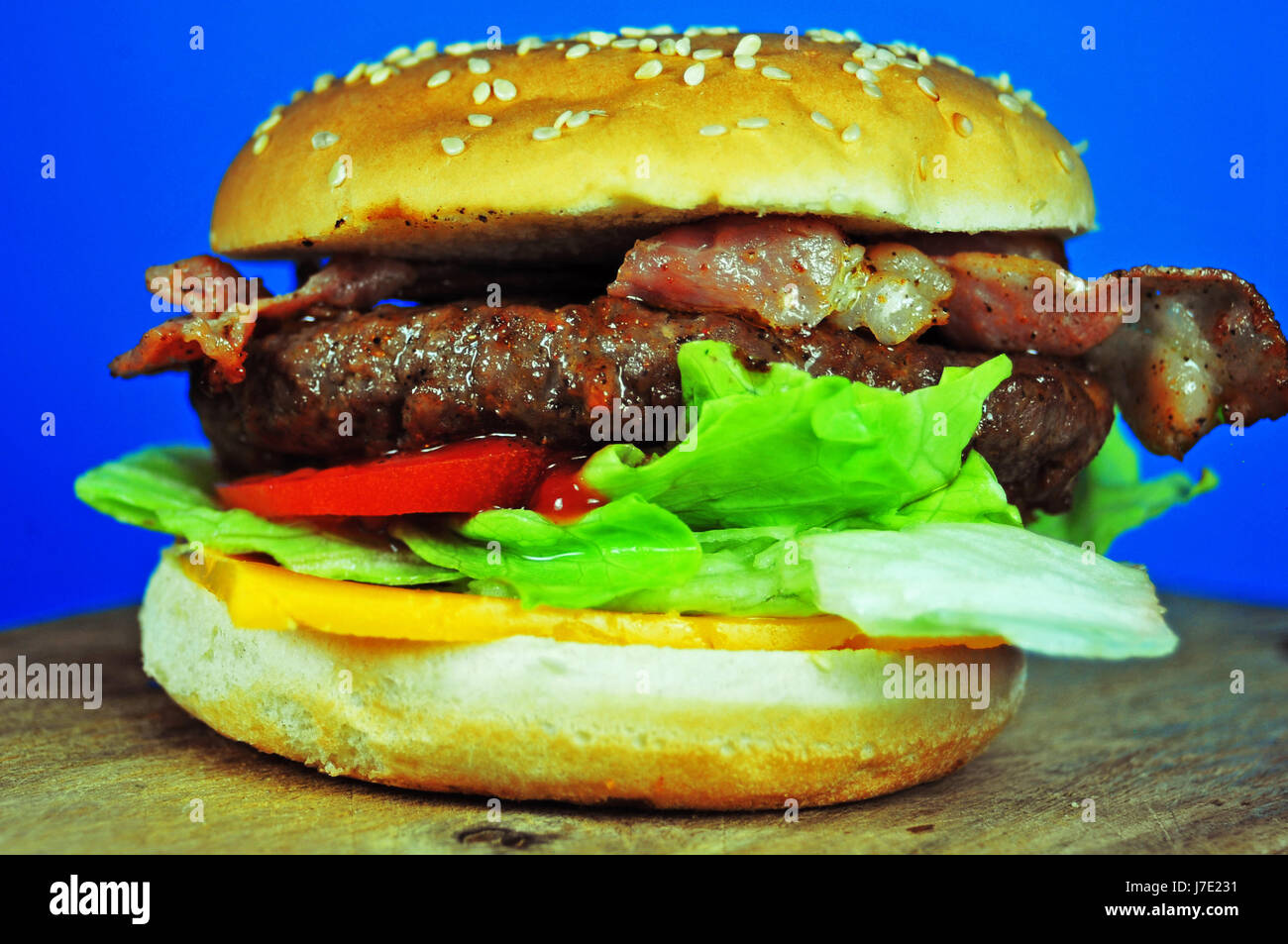 Hamburger with Bacon and Cheese Stock Photo
