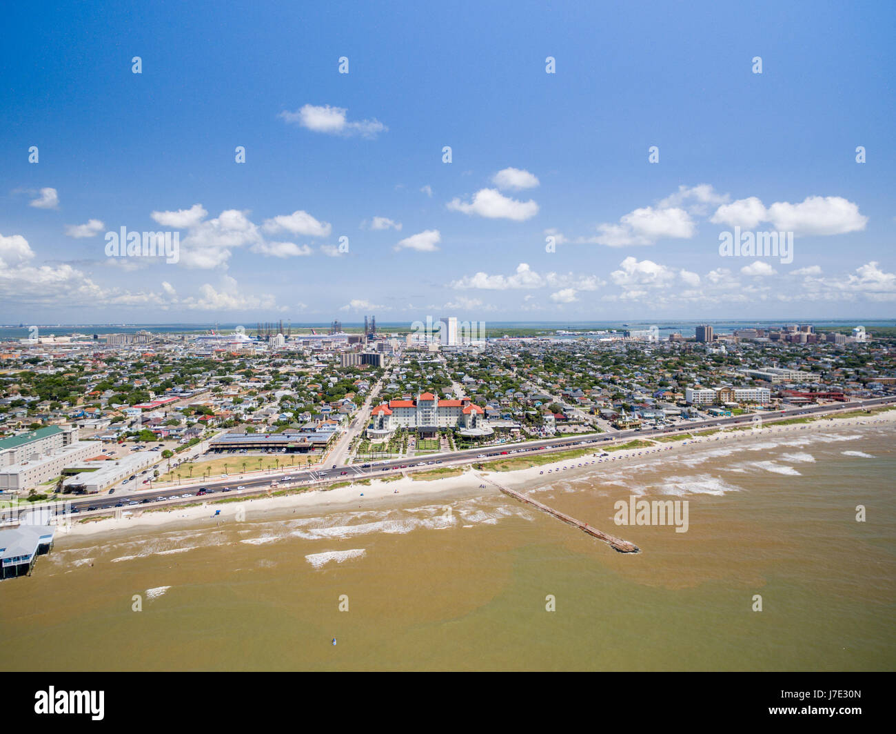 Galveston pleasure pier and beach hi res stock photography and images