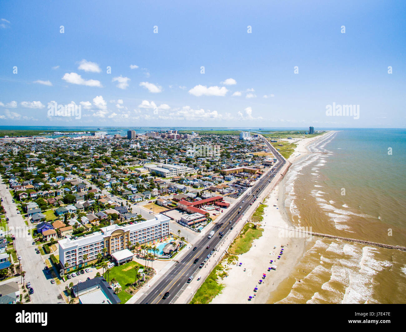 Flying over galveston beach Stock Photo