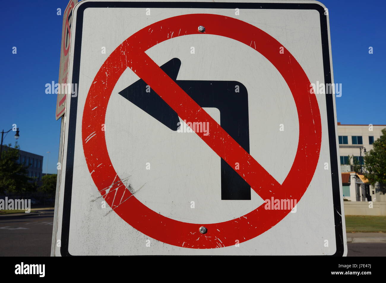 Standard Road USA Road Signs. One Way Stop No Left Turn Stock Photo