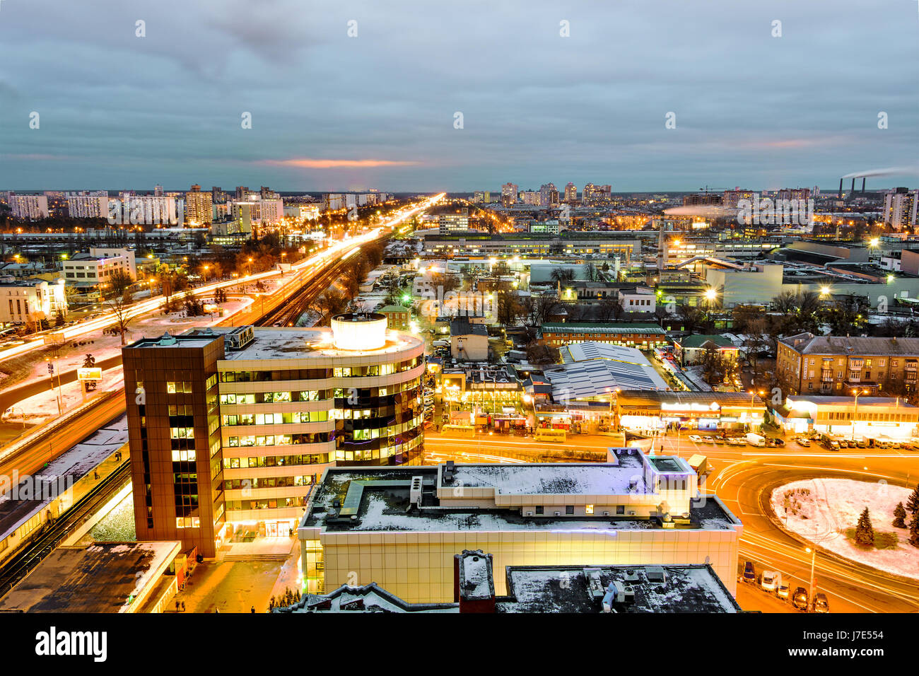 Night capture of the cityscape of Kiev (Ukraine) Stock Photo