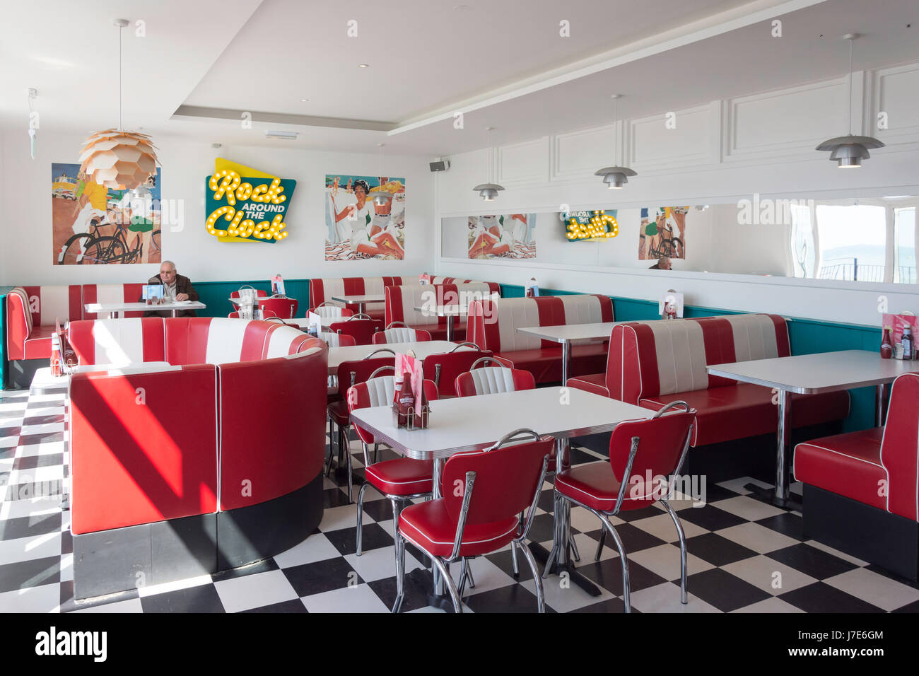 American diner interior, The Prom Diner, Boscombe, Bournemouth, Dorset, England, United Kingdom Stock Photo