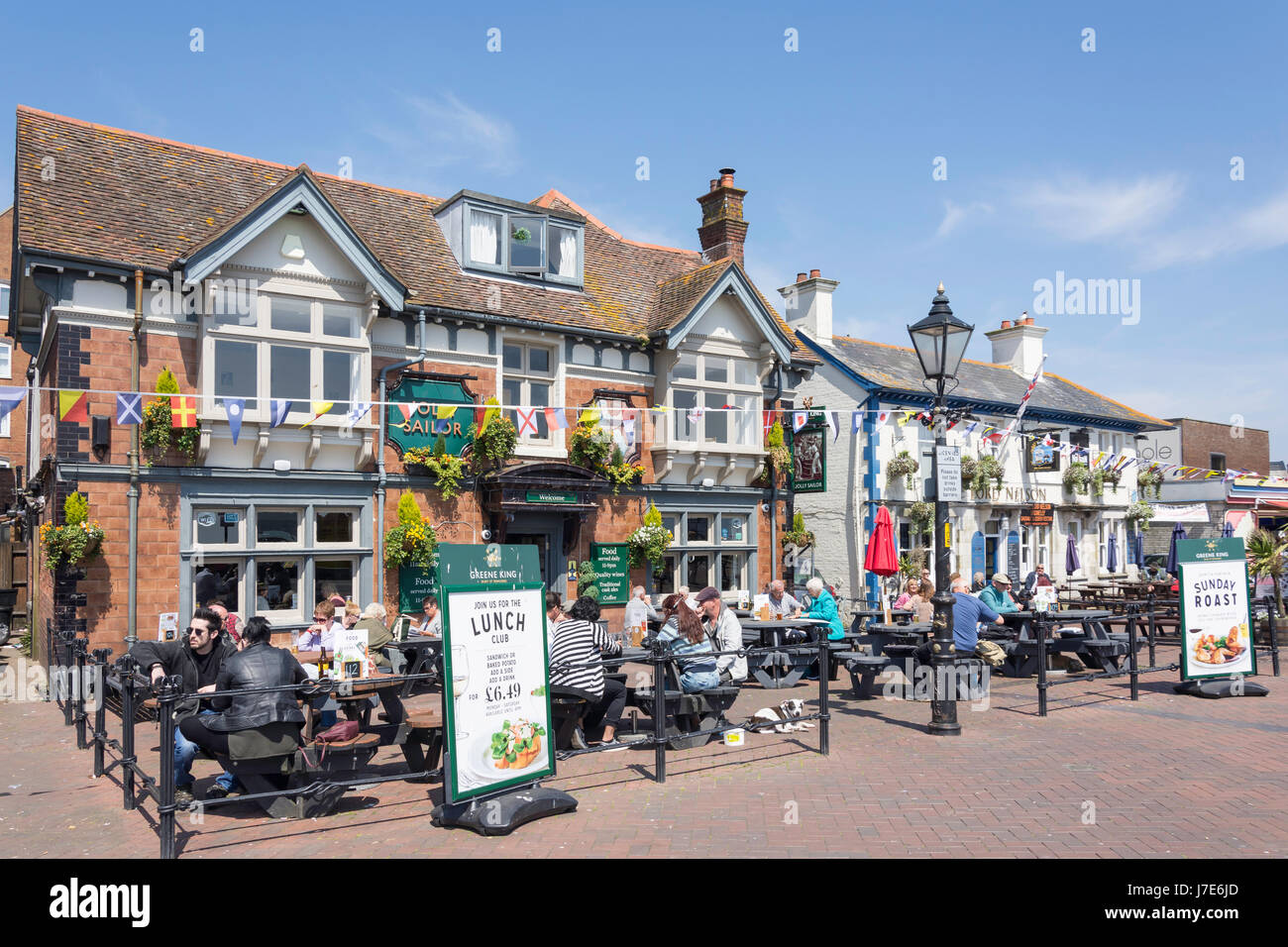 The Jolly Sailor and Lord Nelson Pubs on seafront,  Town Quay, Poole, Dorset, England, United Kingdom Stock Photo