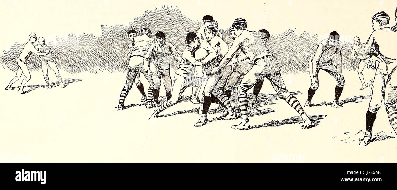 Breaking through the Rush line - American Football, circa 1887 Stock Photo