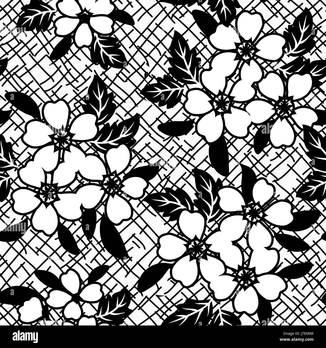 Seamless black and white floral pattern Stock Photo Alamy