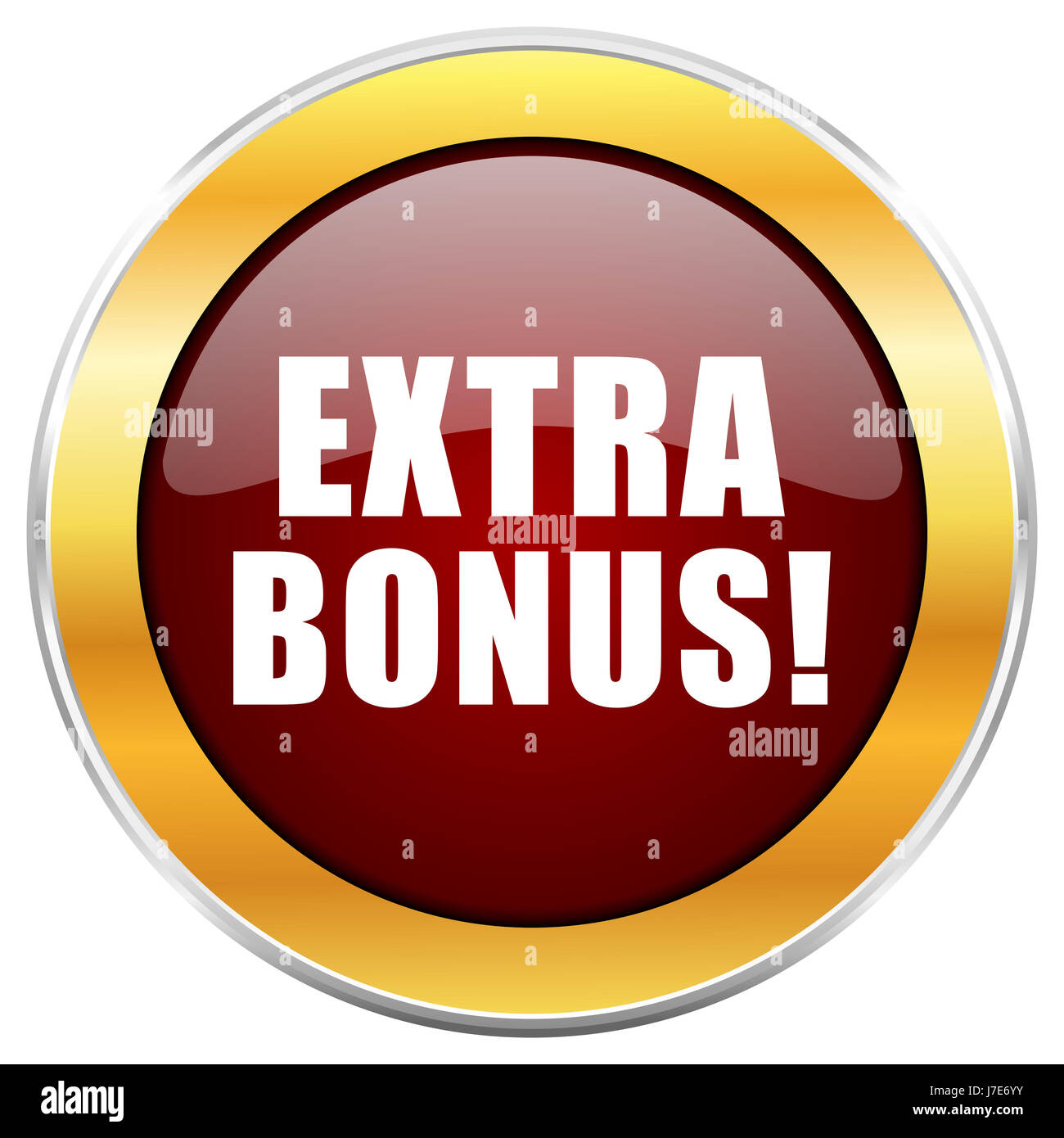 Extra bonus red web icon with golden border isolated on white ...