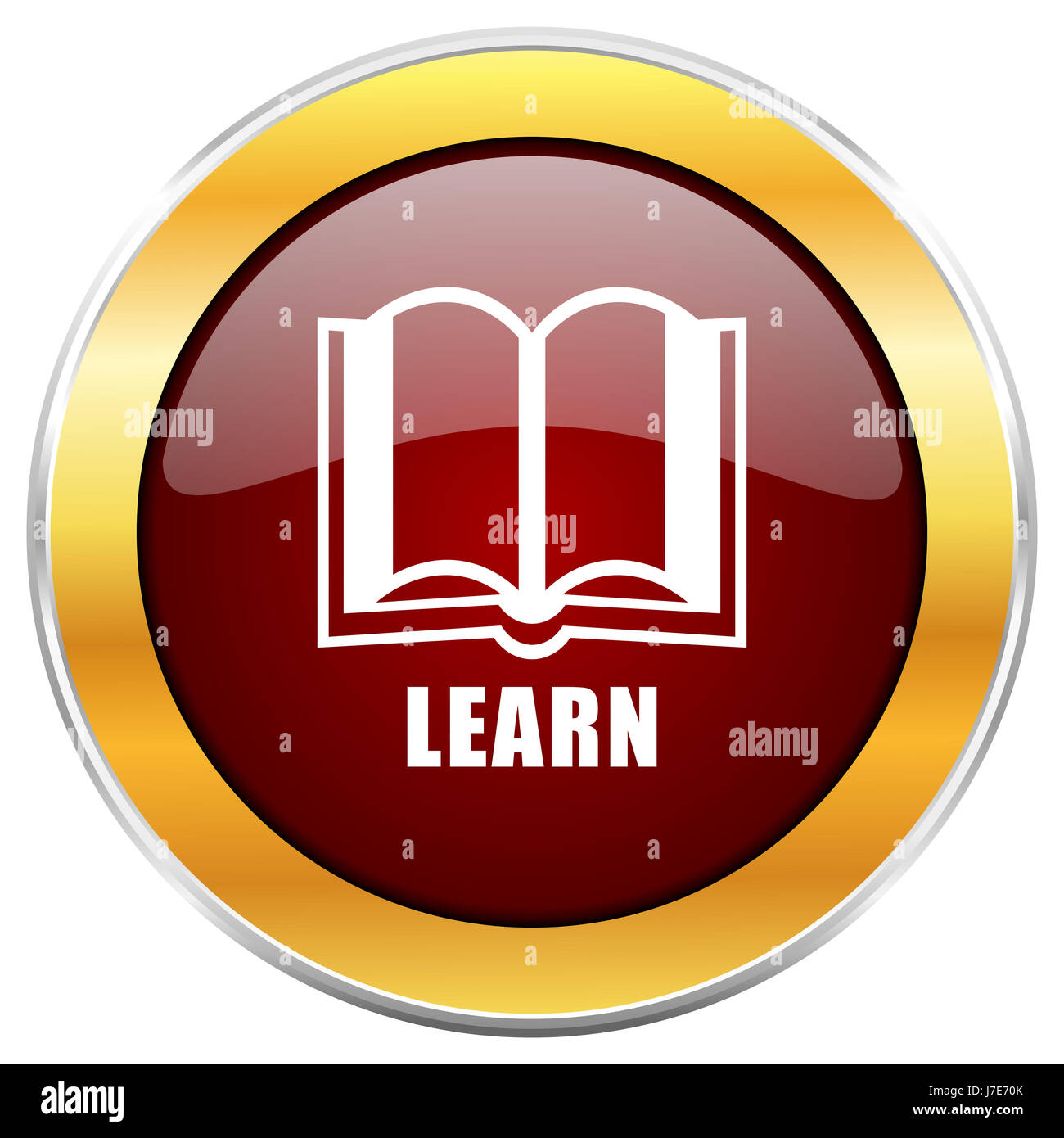 Learn red web icon with golden border isolated on white background ...
