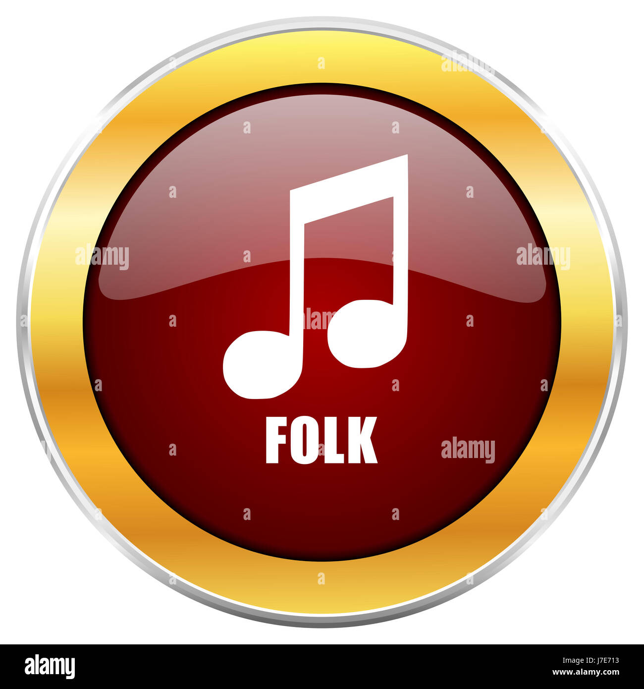 Folk music red web icon with golden border isolated on white background ...