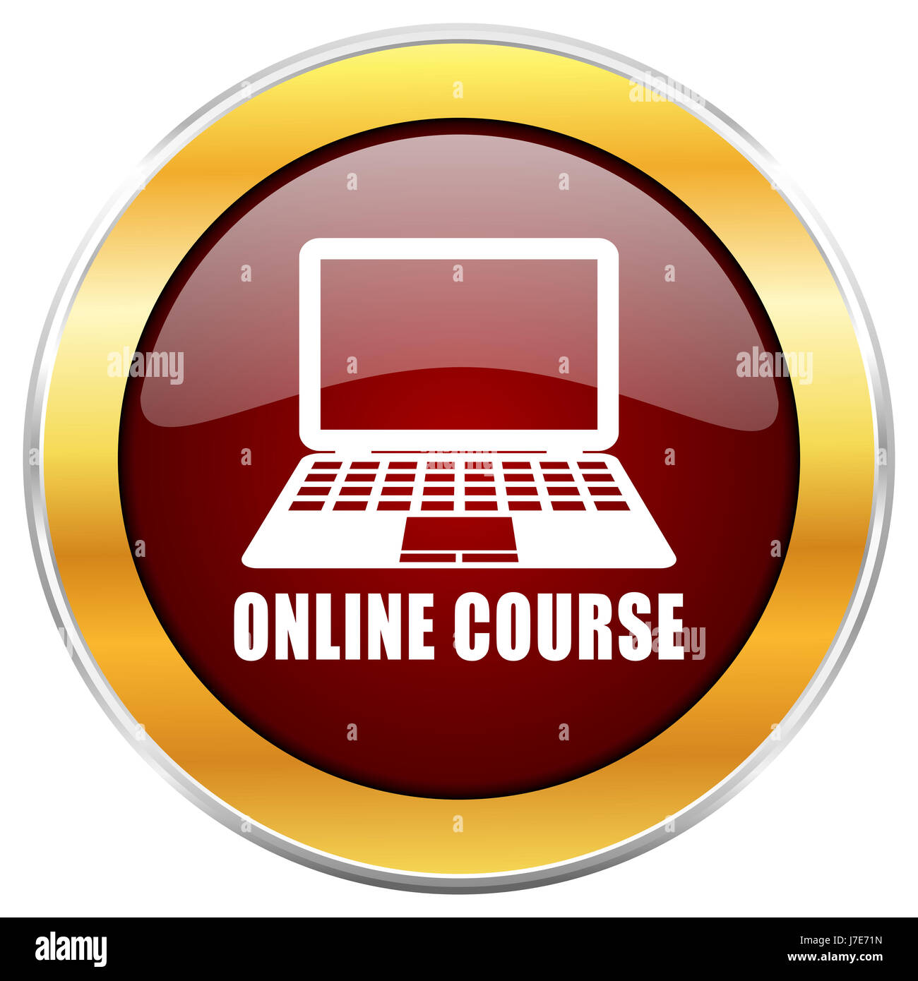 Online course red web icon with golden border isolated on white ...