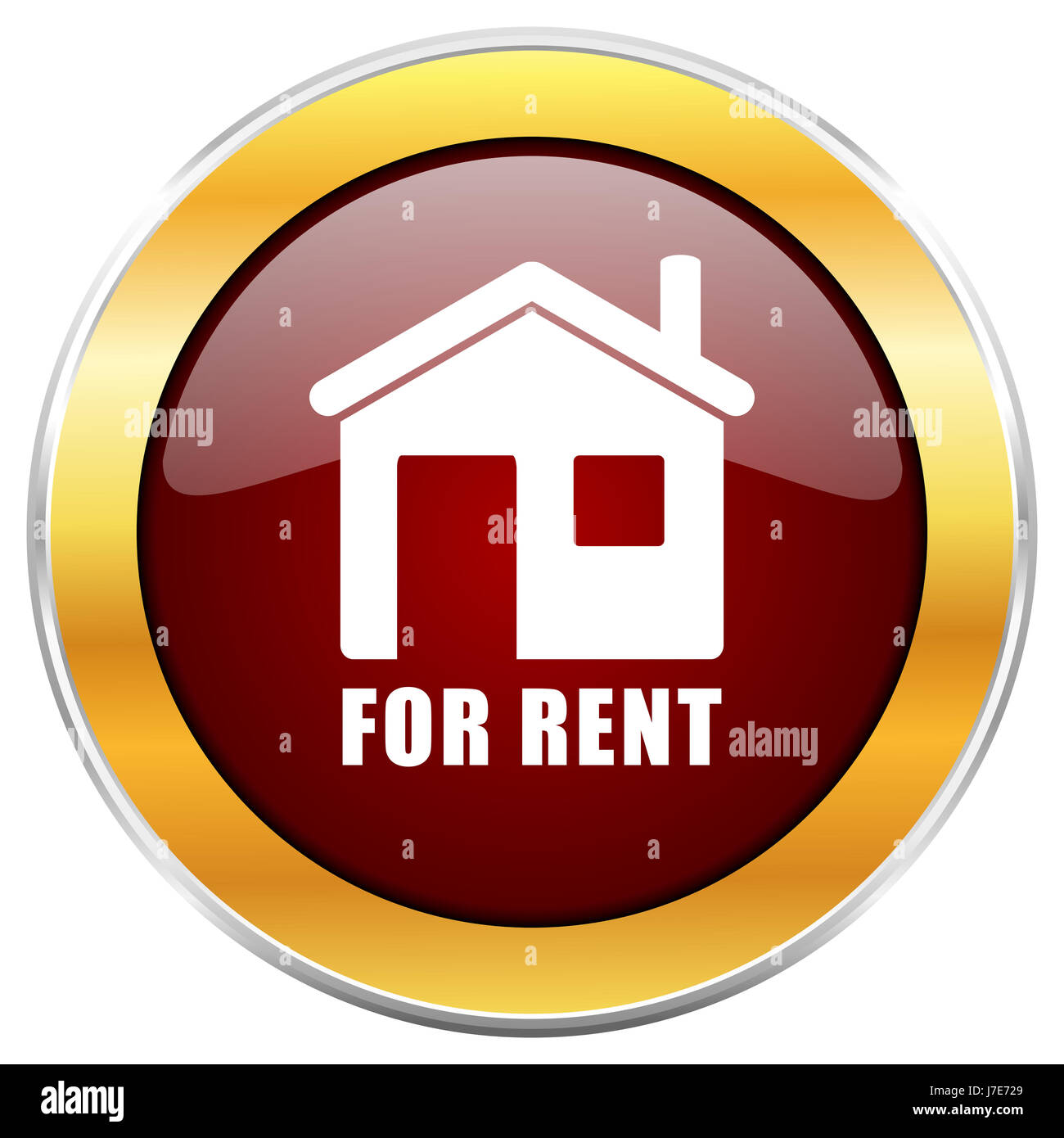 For rent red web icon with golden border isolated on white background ...