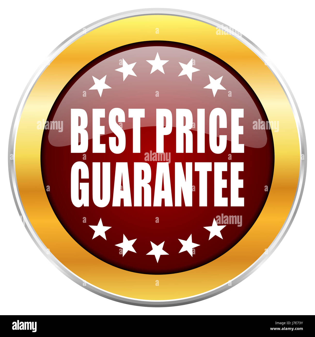 Best price guarantee red web icon with golden border isolated on white ...