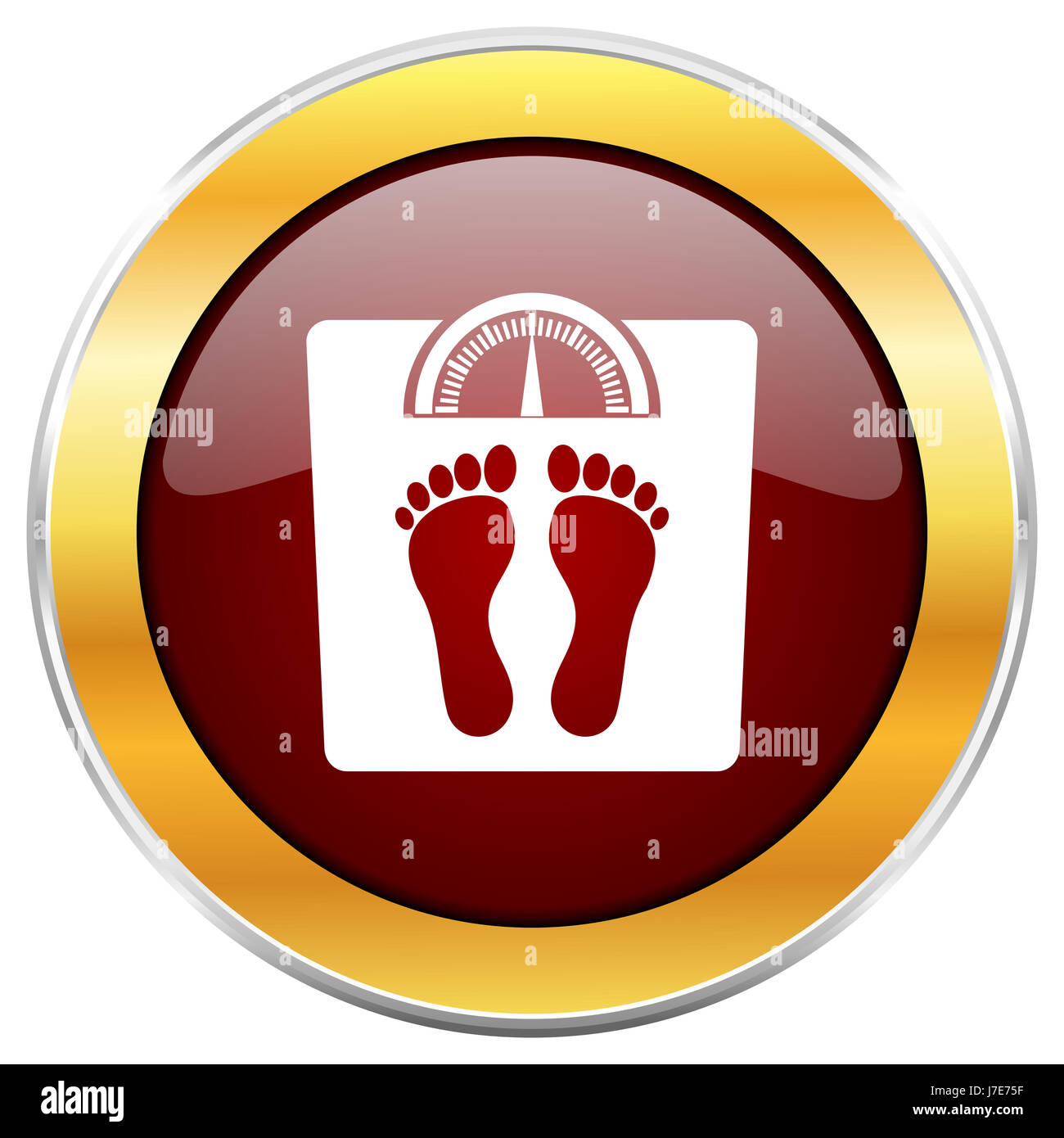 Weight red web icon with golden border isolated on white background ...