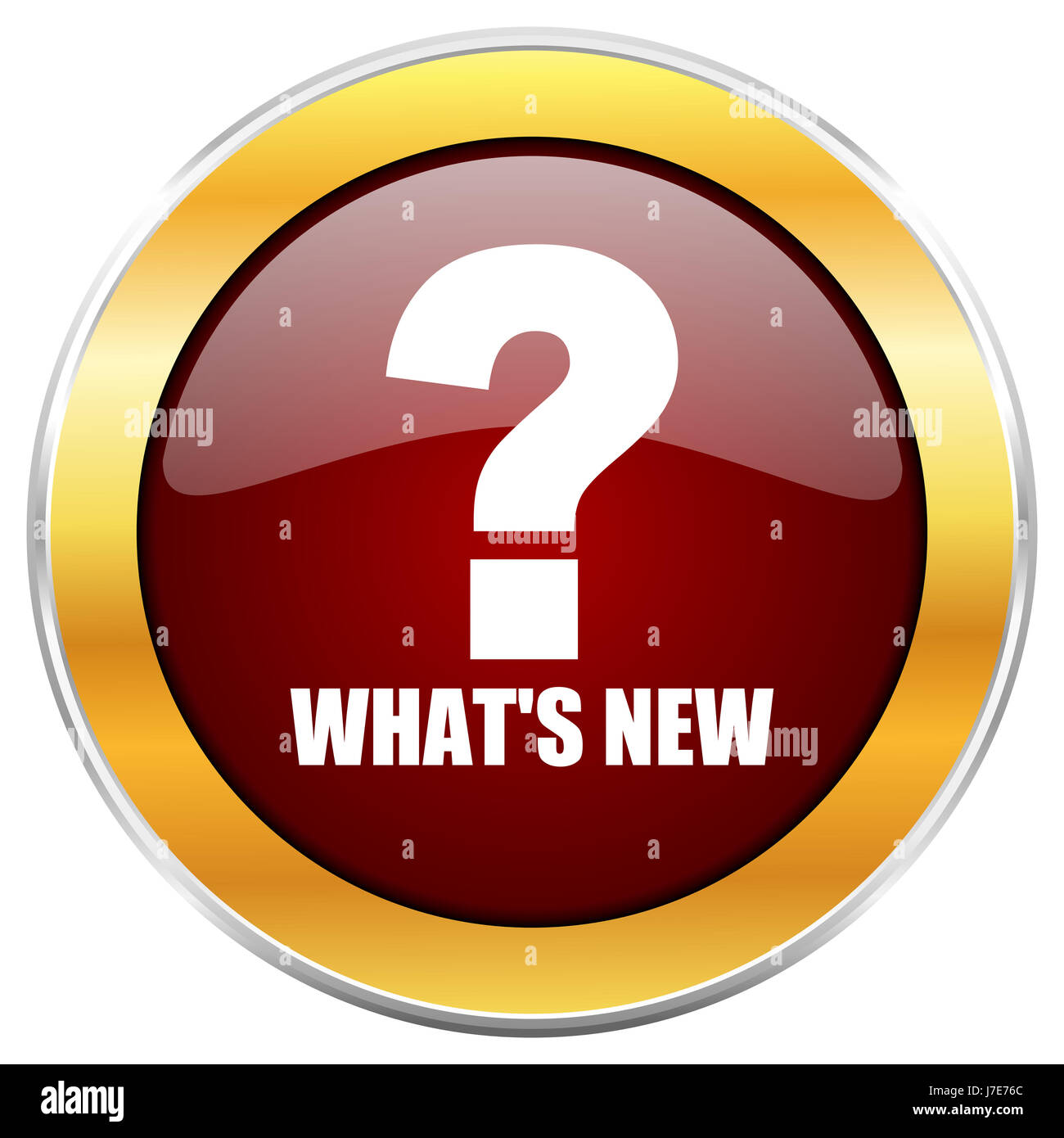 New red web icon with golden border isolated on white background. Round ...