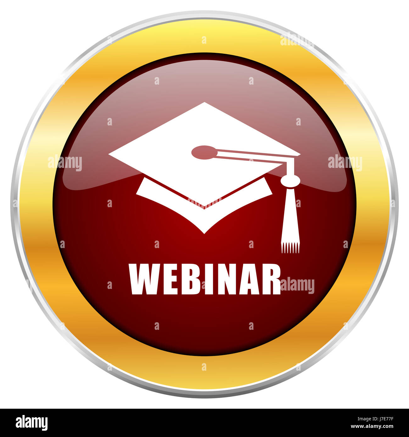 Webinar red web icon with golden border isolated on white background ...