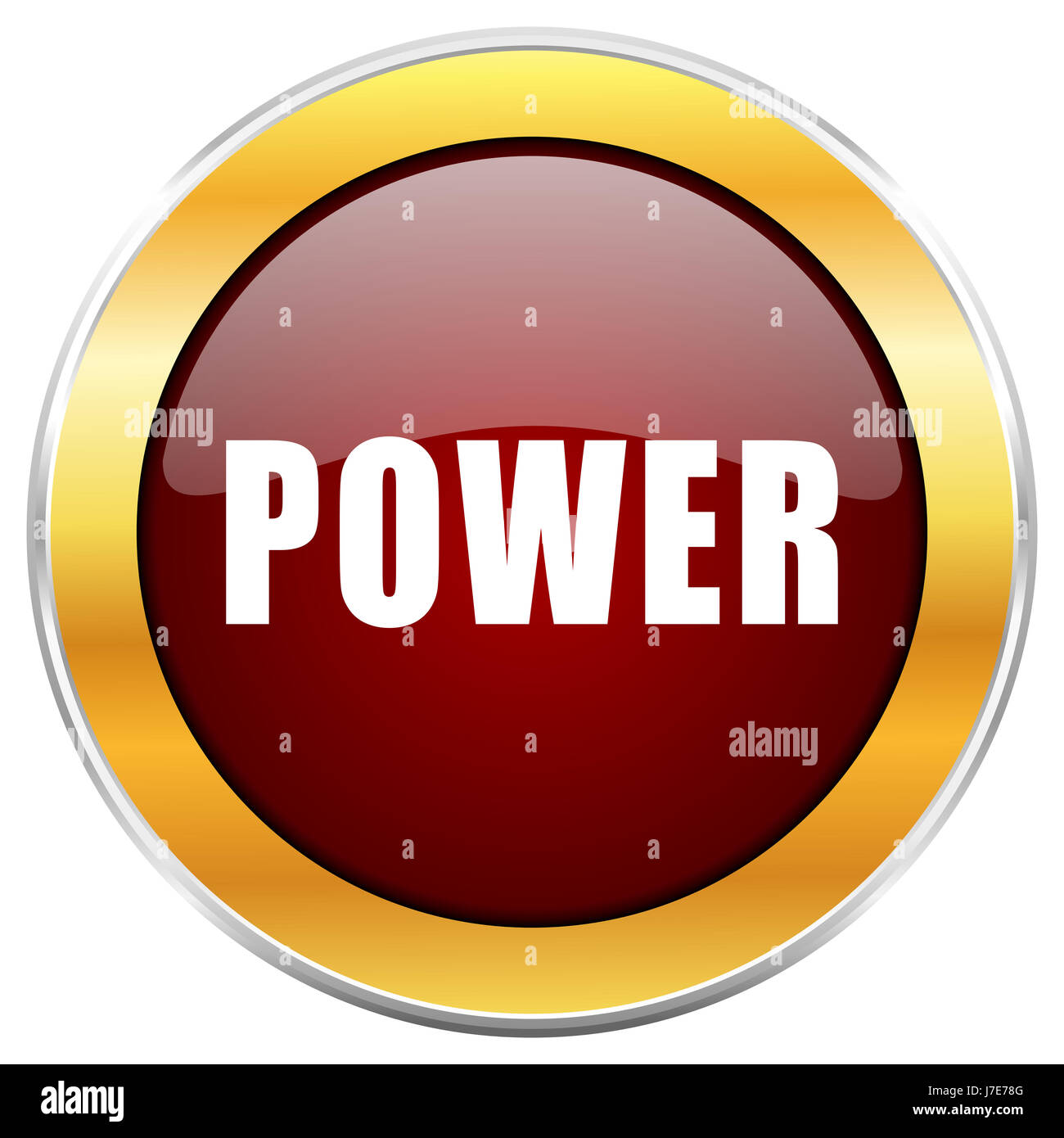 Power red web icon with golden border isolated on white background ...