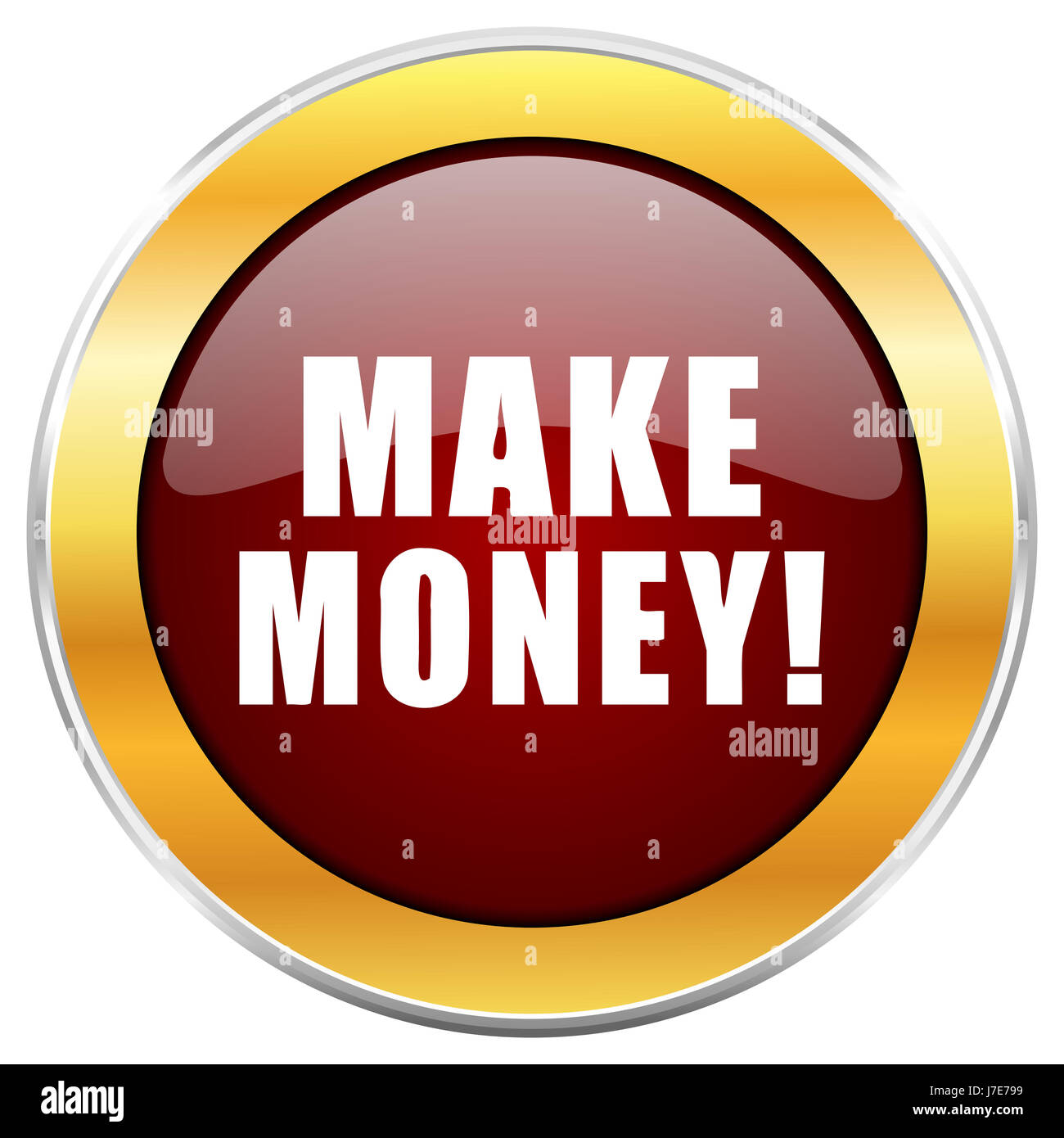 Make money red web icon with golden border isolated on white background ...
