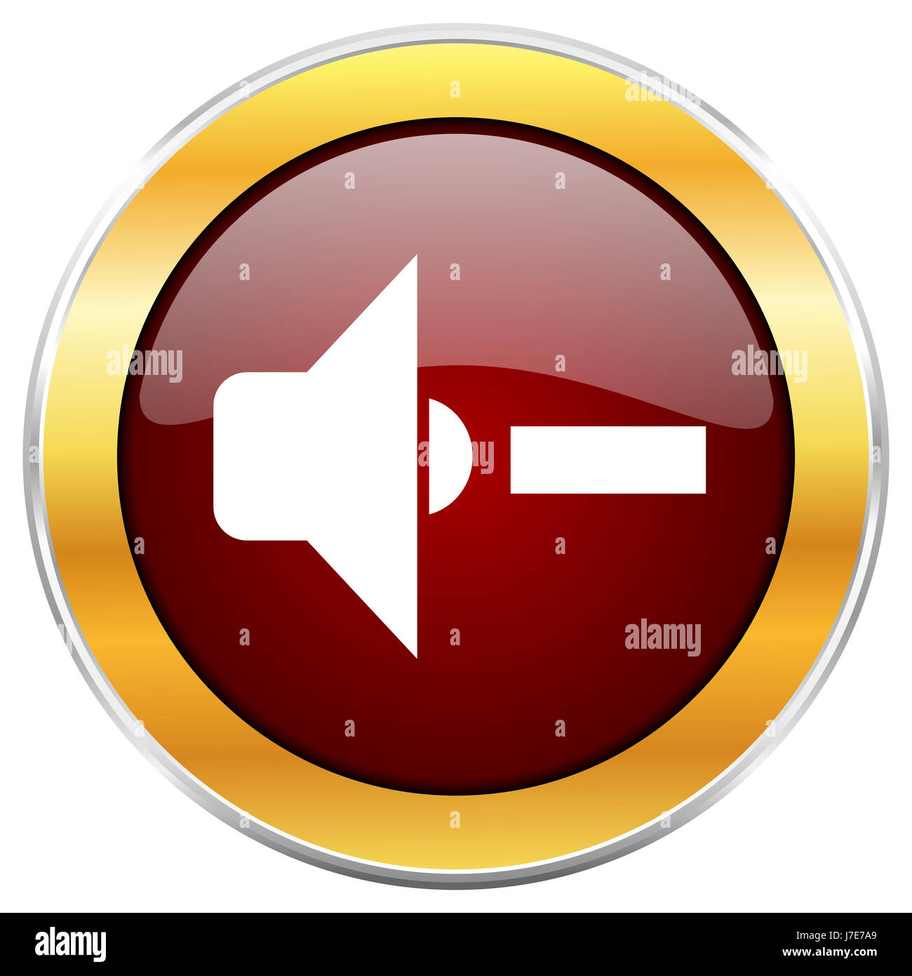 Speaker volume red web icon with golden border isolated on white ...