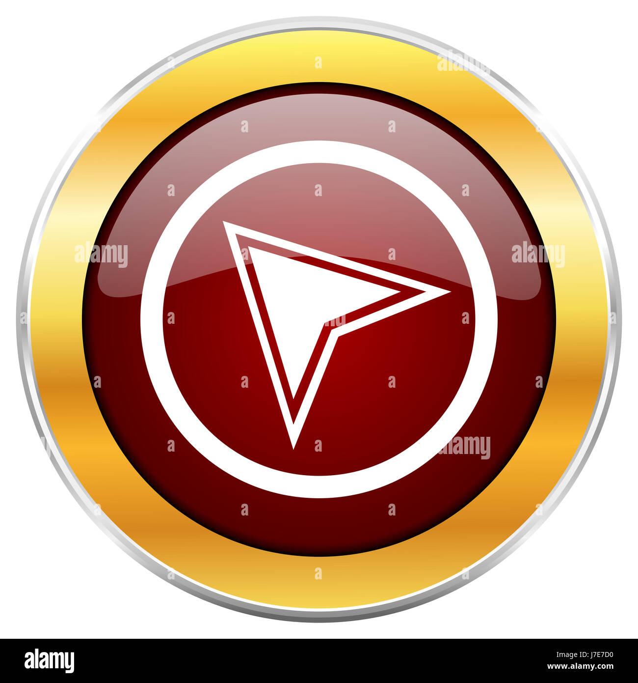 Navigation red web icon with golden border isolated on white background ...