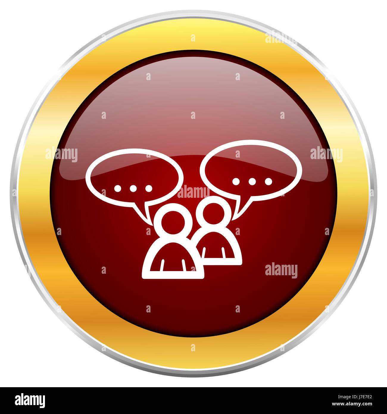 Forum red web icon with golden border isolated on white background ...