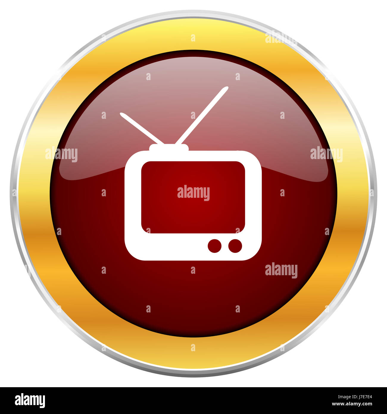 Tv red web icon with golden border isolated on white background. Round ...