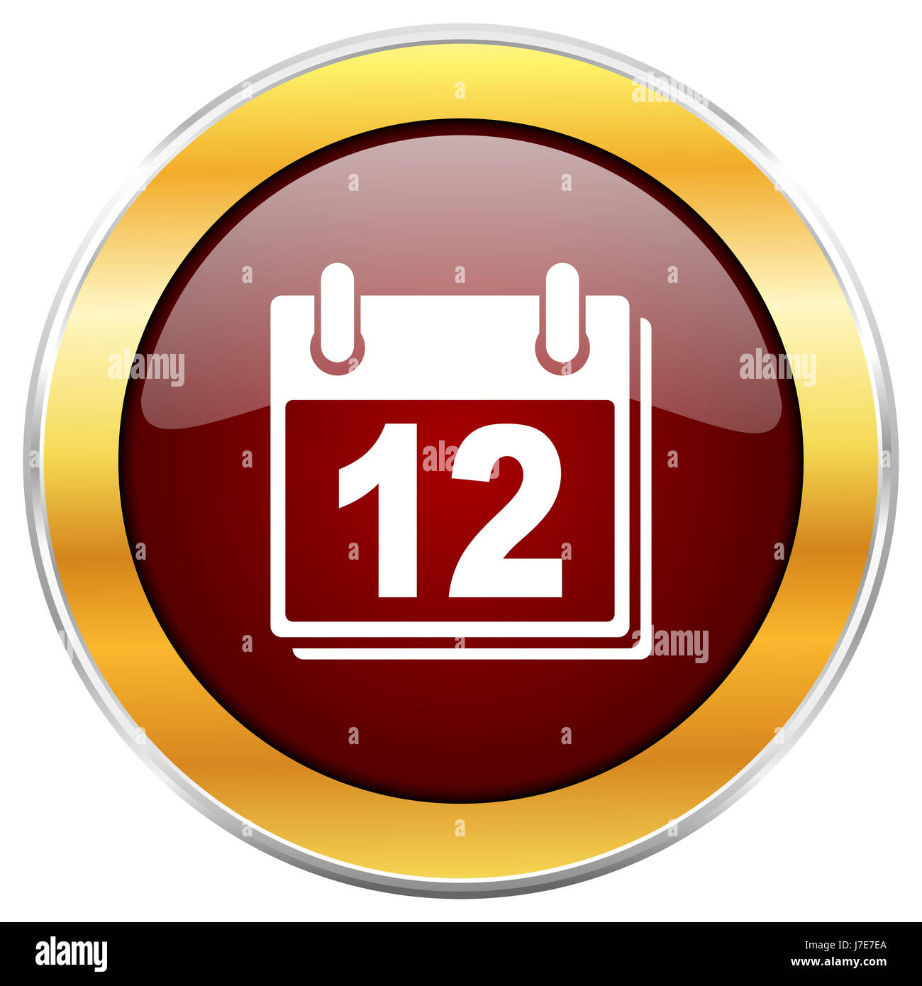 Calendar red web icon with golden border isolated on white background