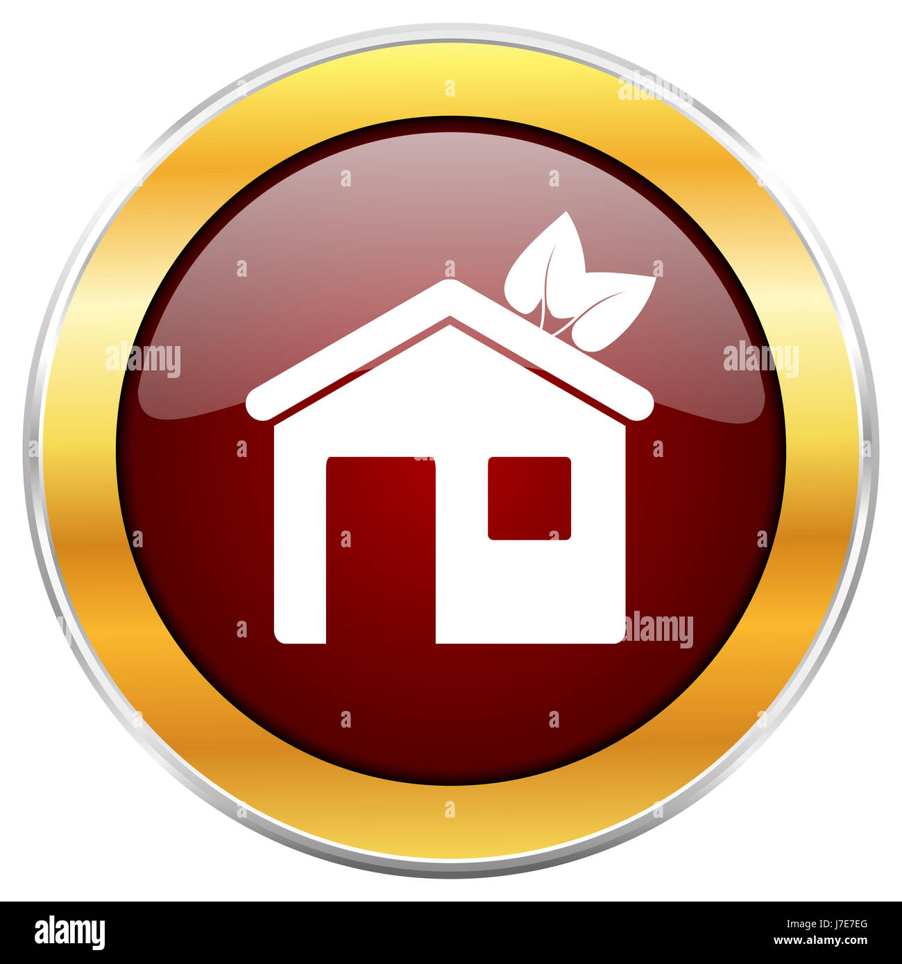House red web icon with golden border isolated on white background. Round  glossy button Stock Photo - Alamy