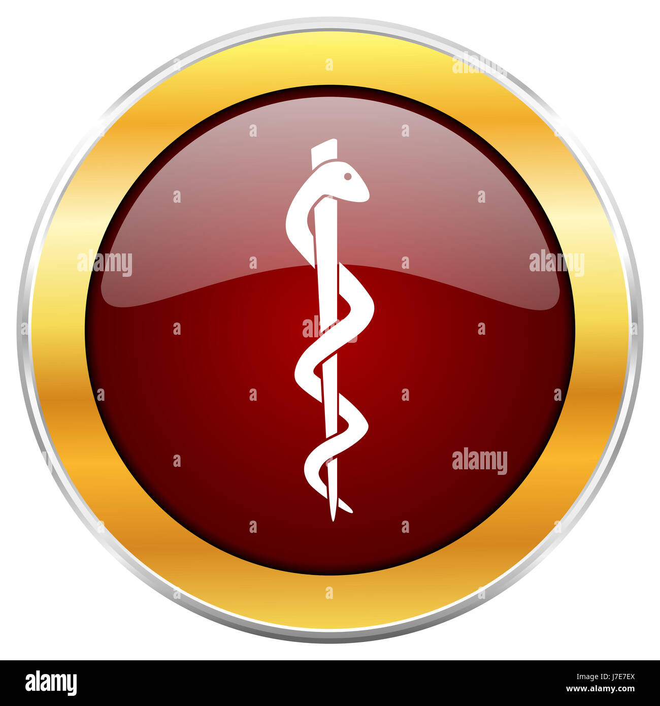 Emergency red web icon with golden border isolated on white background ...