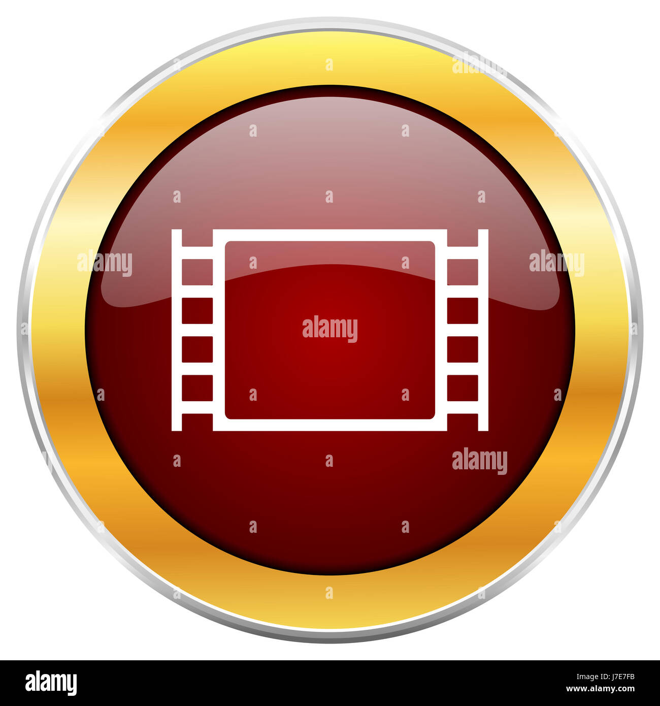 Movie red web icon with golden border isolated on white background