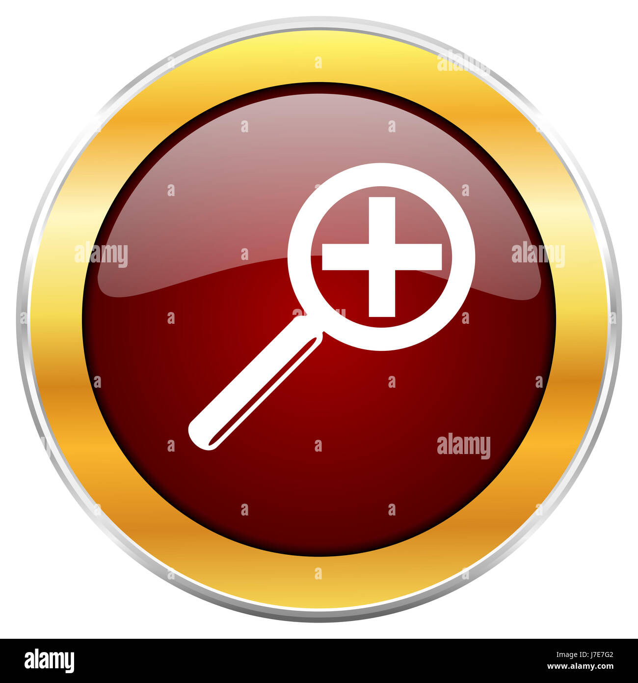 Lens red web icon with golden border isolated on white background ...