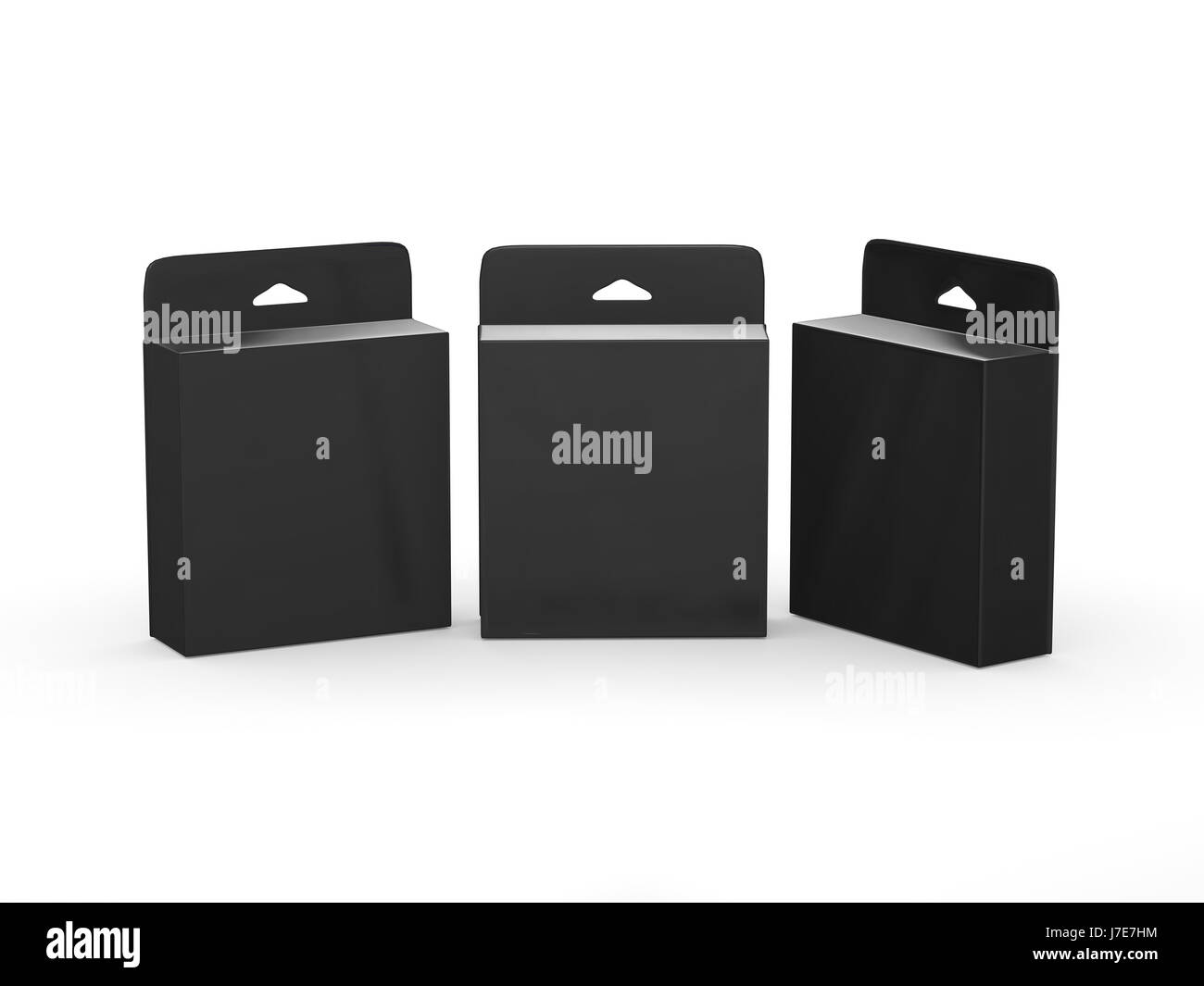 Black blank box  Product Package with clipping path,  package with Hang Slot for many type of product like ink cartridge, electronic or  stationery.   Stock Photo