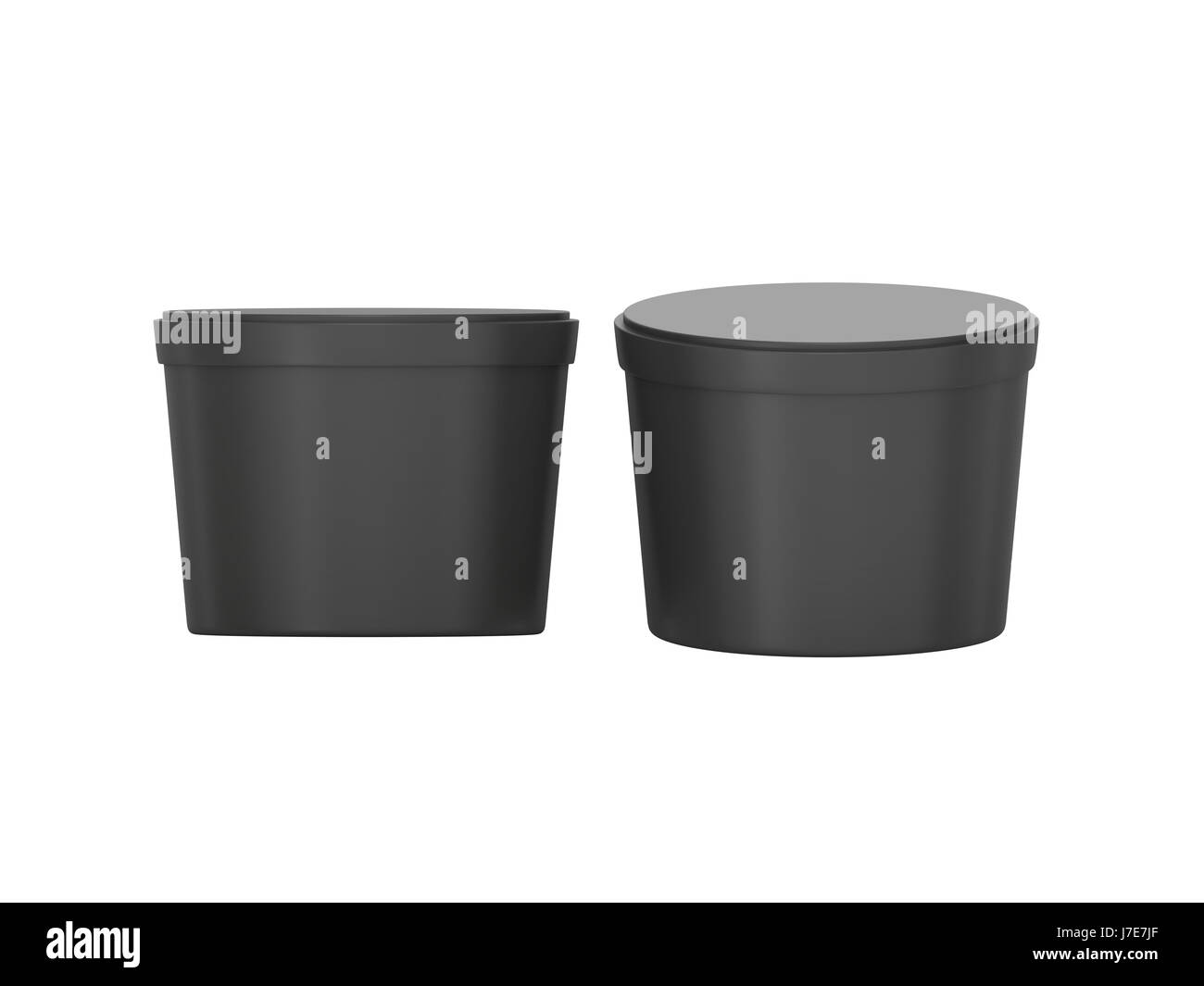 Black blank short Tub Food Plastic Container packaging with clipping path, Plastic package mock up For Dessert, Yogurt, Ice Cream, Snack or frozen foo Stock Photo