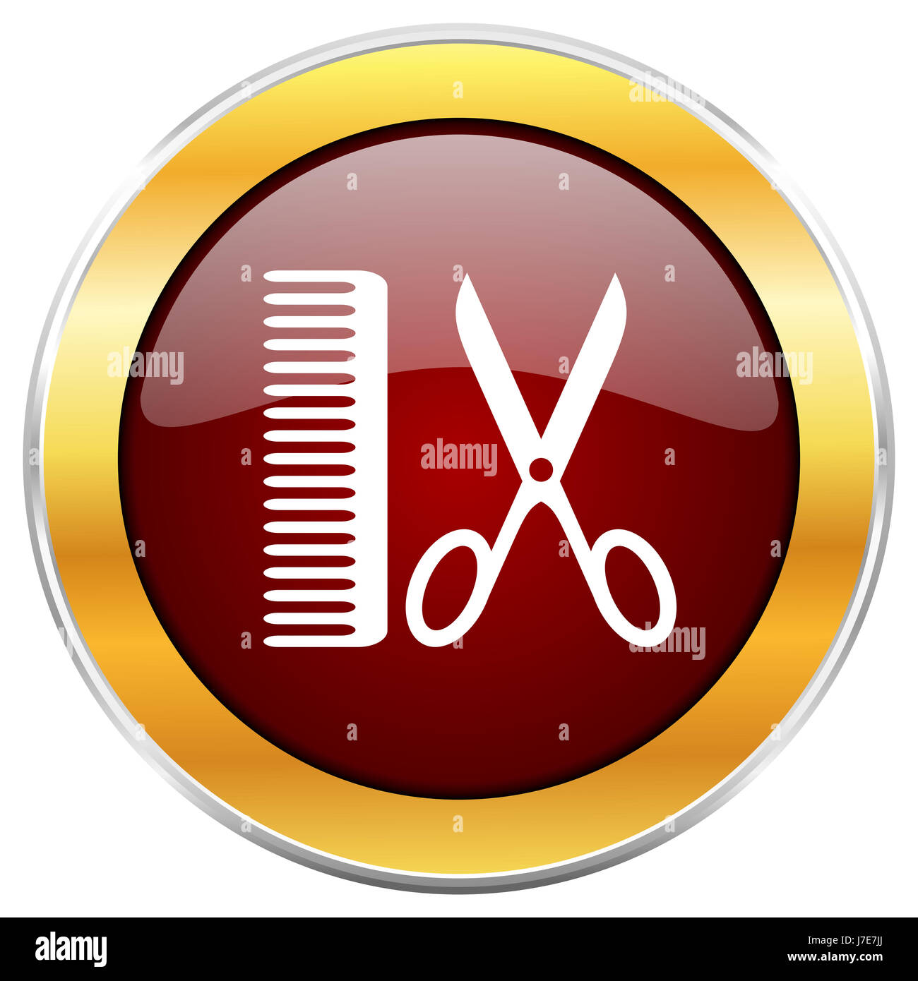 Barber red web icon with golden border isolated on white background ...