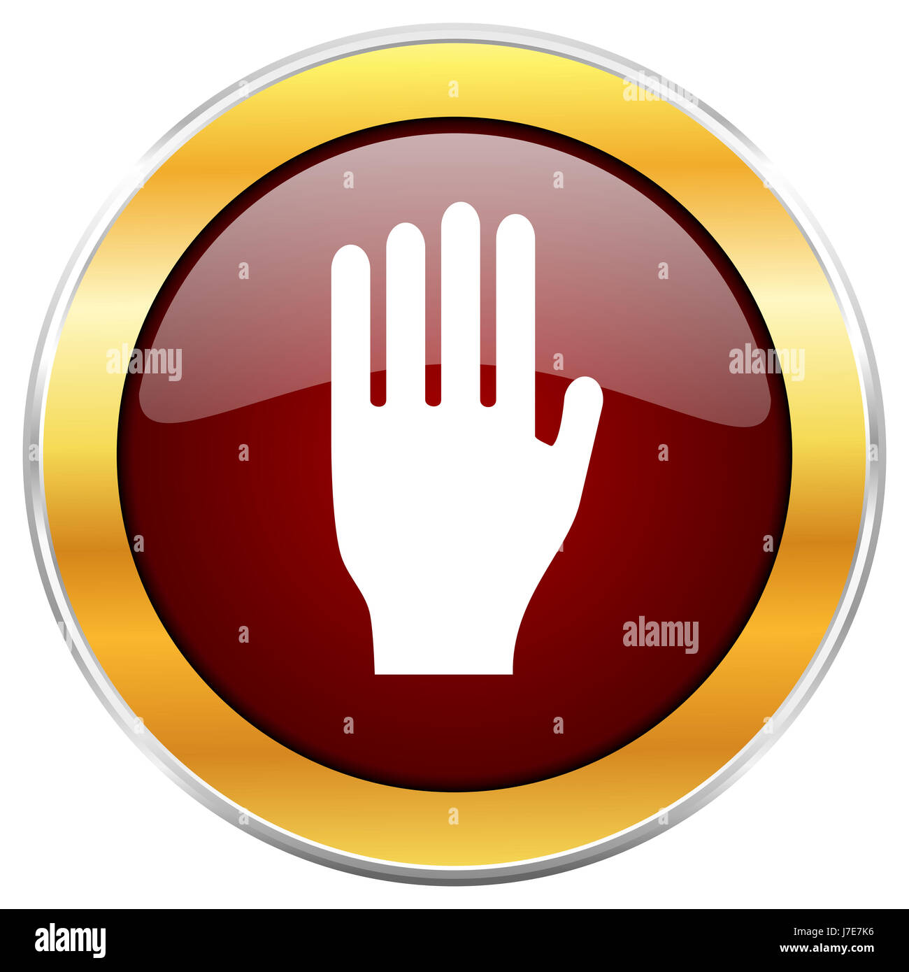 Stop red web icon with golden border isolated on white background ...