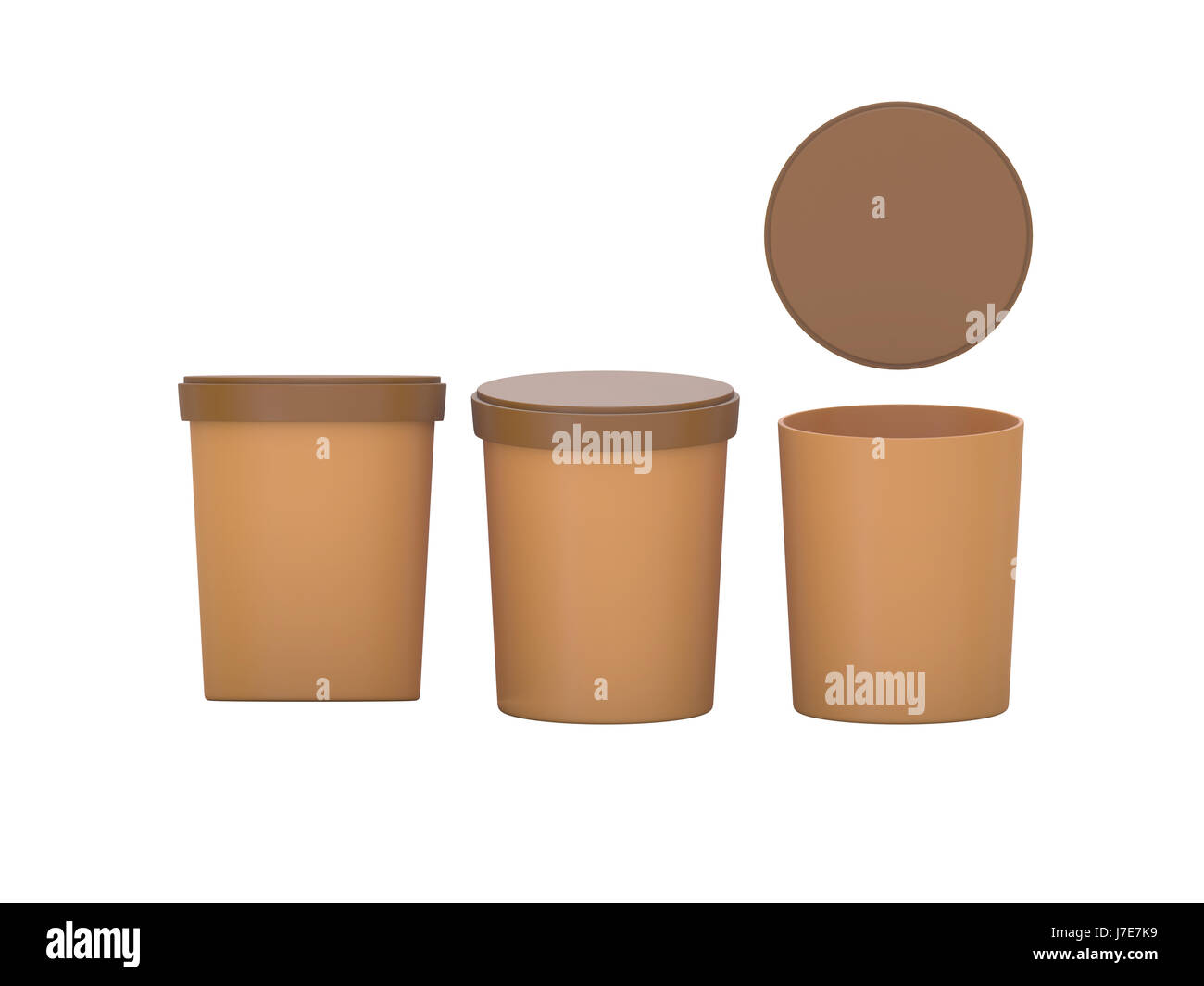 brown  blank Tub Food Plastic Container packaging with clipping path, Plastic package mock up For Dessert, Yogurt, Ice Cream, Snack or frozen food. Re Stock Photo
