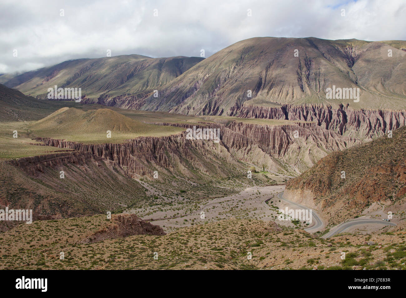 Terrace with quaternary conglomerates near Purmamarca, Jujuy Province, Argentina Stock Photo