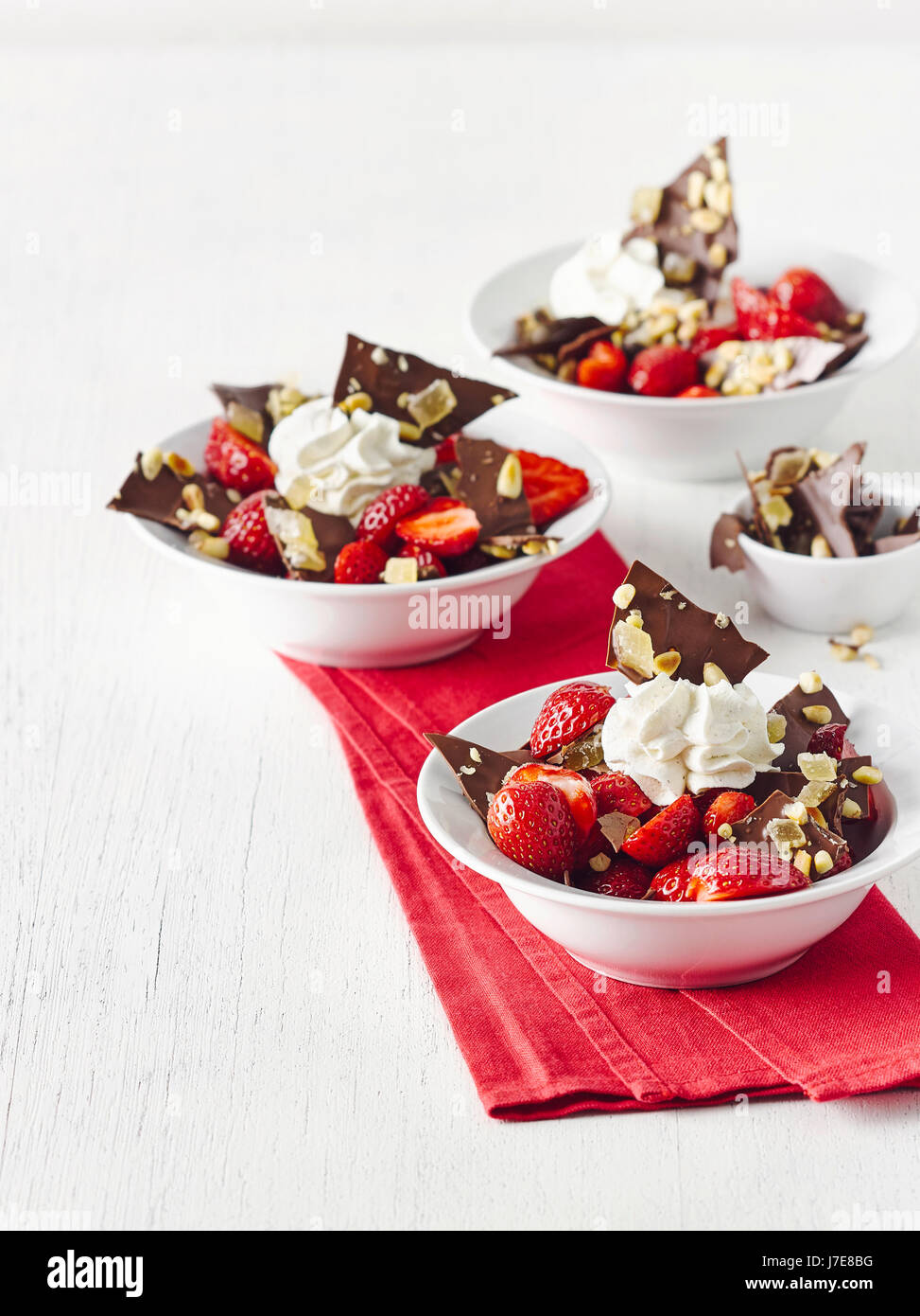 Strawberries with ginger chocolate and vanilla cream Stock Photo