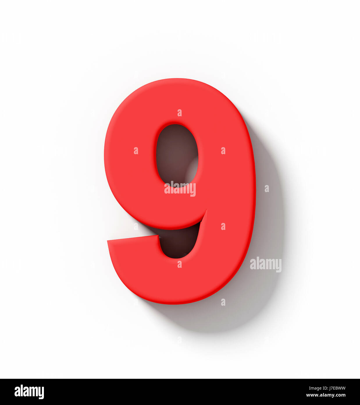 number 9 3D red isolated on white with shadow - orthogonal projection ...
