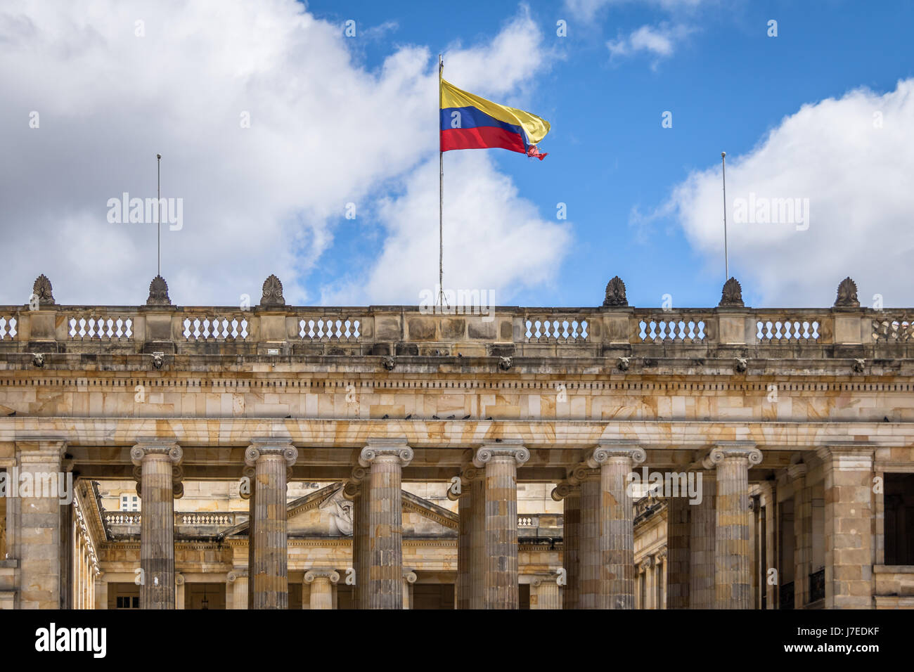Colombian National Capitol and Congress situated at Bolivar Square - Bogota, Colombia Stock Photo