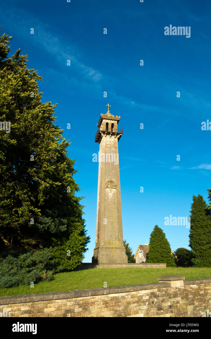The Somerset Monument, Hawkesbury Upton stands on the western edge of the Cotswold Hills, Gloucestershire, UK. It was built in 1846 to commemorate General Lord Edward Somerset. Stock Photo