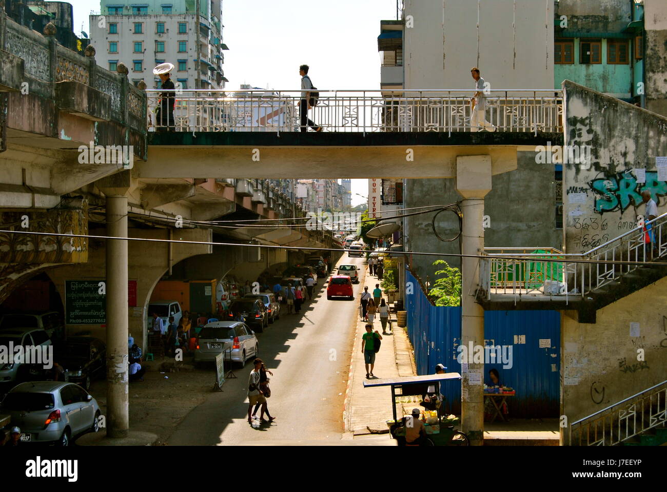 Yangon street scene, Yangon, Myanmar Stock Photo