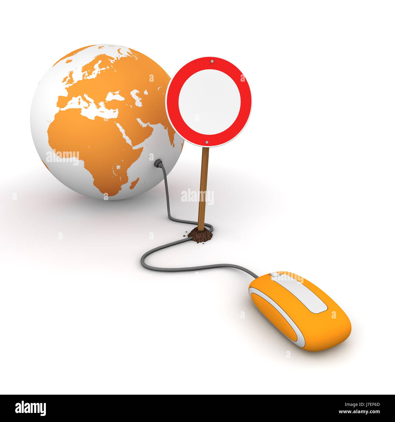 censorship globe planet earth world warning mouse computer mouse internet www Stock Photo