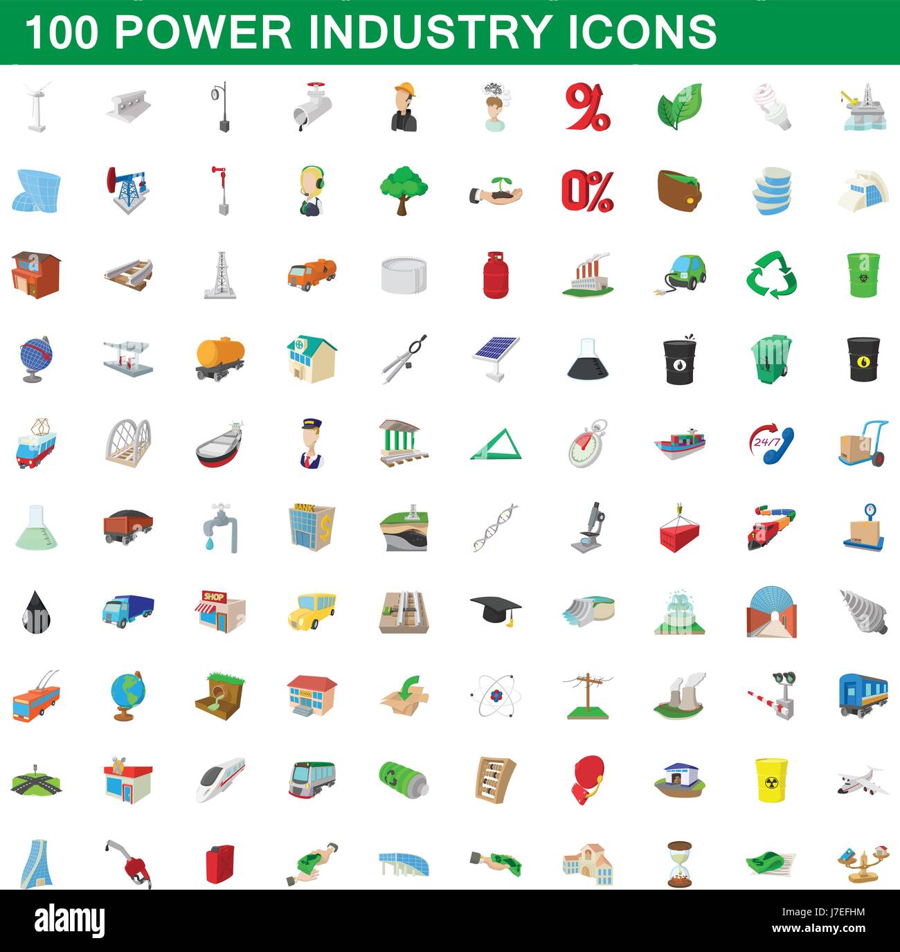 100 power industry icons set, cartoon style Stock Vector Image & Art ...
