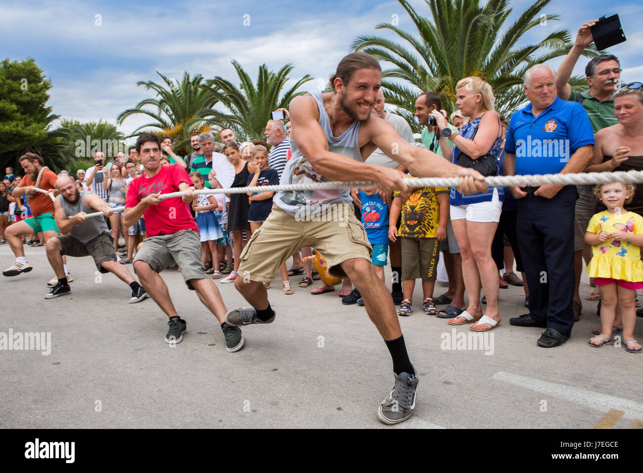 Rope pulling contest during "Our Lady of the Snow" feast in place